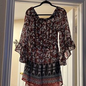 Off the shoulder Butterfly wings multi color floral dress